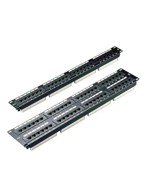 UTP 24 portos patch panel; cat5e; 1U; fekete