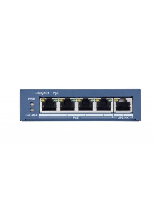 5 portos Gbit PoE switch (65 W); 4 PoE + 1 uplink port; nem menedzselhető