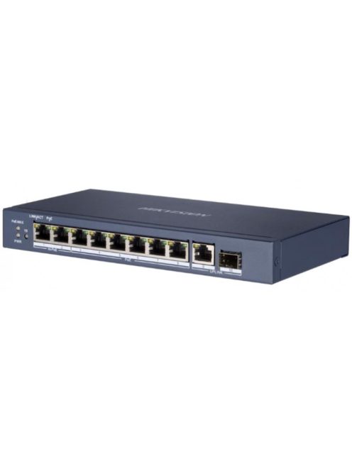 10 portos Gbit PoE switch (110 W); 6 PoE+ / 2 HiPoE / 1 RJ45 + 1 SFP uplink port