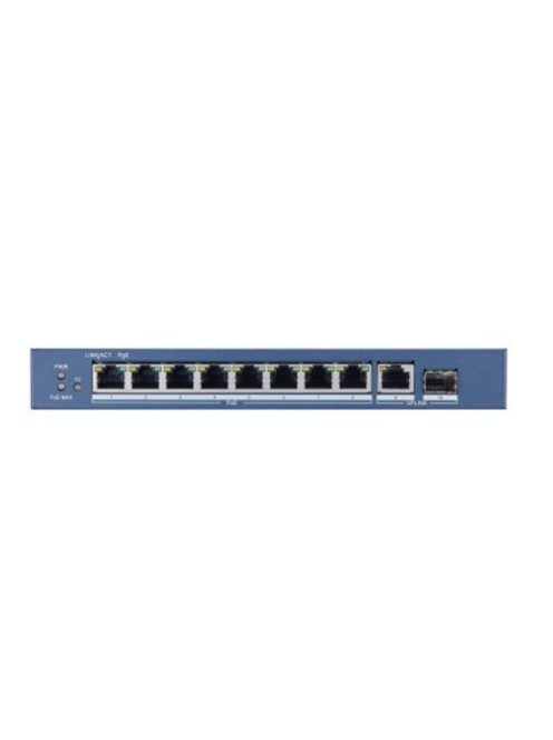 10 portos Gbit PoE switch (110 W); 8 PoE + 1 RJ45 + 1 SFP uplink port; nem menedzselhető