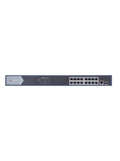 18 portos Gbit PoE switch (230 W); 16 PoE + 1 RJ45 + 1 SFP uplink port; nem menedzselhető