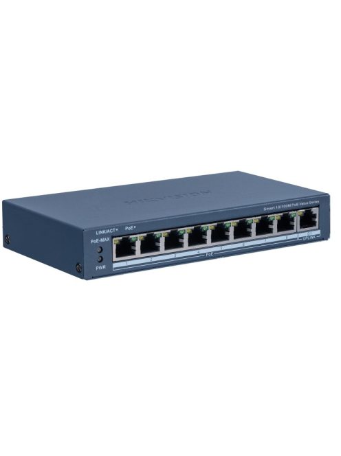 9 portos PoE switch (60 W); 8 PoE + 1 uplink port; menedzselhető