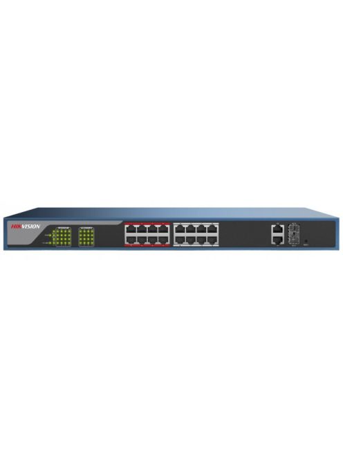 18 portos PoE switch (230 W); 16 PoE + 2 kombinált uplink port; smart menedzselhető