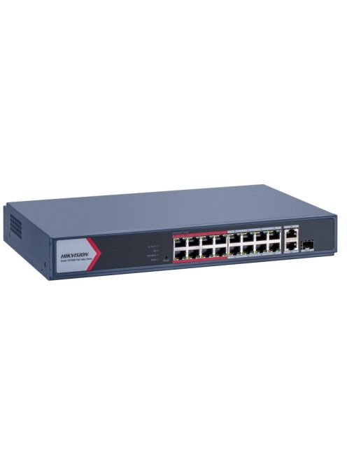 18 portos PoE switch (130 W); 16 PoE + 1 kombinált uplink port + 1 uplink port; menedzselhető