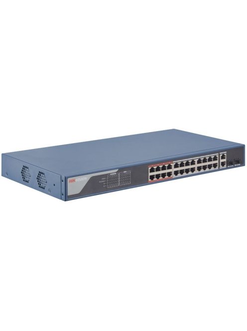 26 portos PoE switch (370 W); 24 PoE + 2 kombinált uplink port; smart menedzselhető