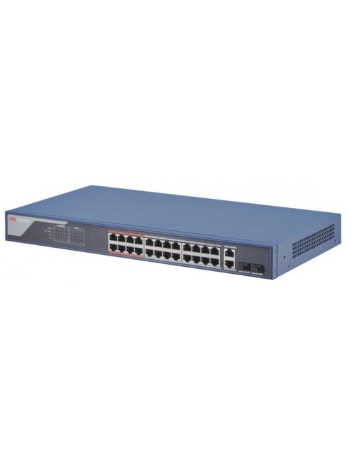 26 portos PoE switch (370 W); 24 PoE + 2 kombinált uplink port; smart menedzselhető