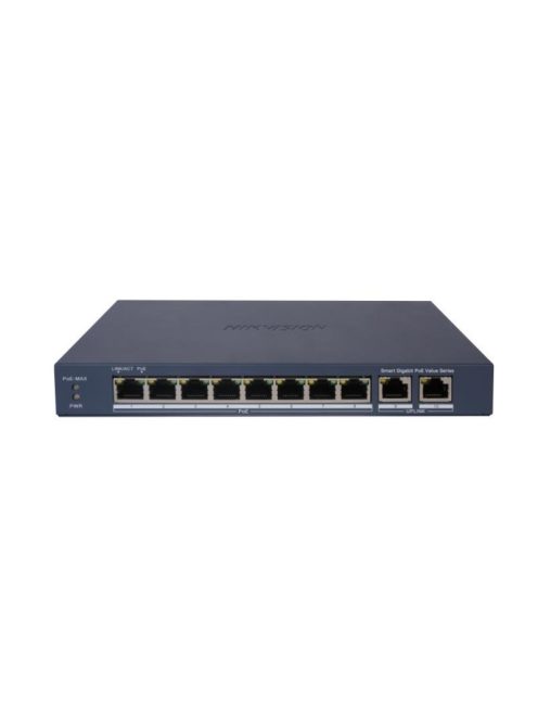 10 portos PoE switch (60 W); 8 PoE + 2 RJ45 uplink port; menedzselhető