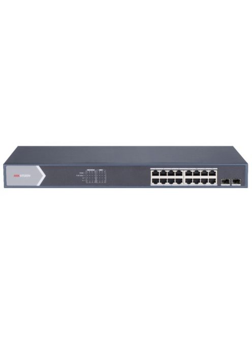 18 portos Gbit PoE switch (225 W); 16 PoE + 2 SFP uplink port; smart menedzselhető