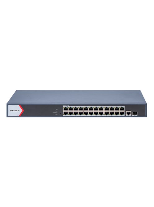 26 portos Gbit PoE switch (230 W); 24 PoE +/ 1 RJ45 + 1 SFP uplink port; smart menedzselhető