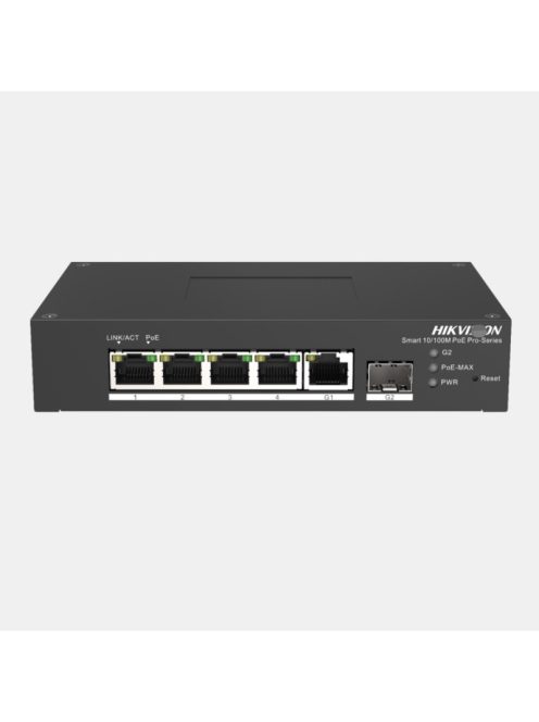 6 portos ipari 10/100 PoE switch (60 W); 4 PoE / 1 RJ45 + 1 SFP uplink port; menedzselhető