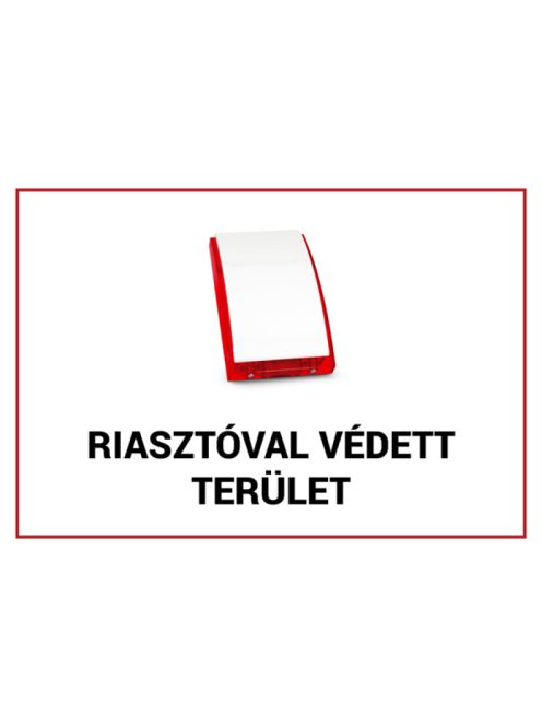 Műanyag figyelmeztető tábla: "Riasztóval védett terület"; 210x300x1 mm