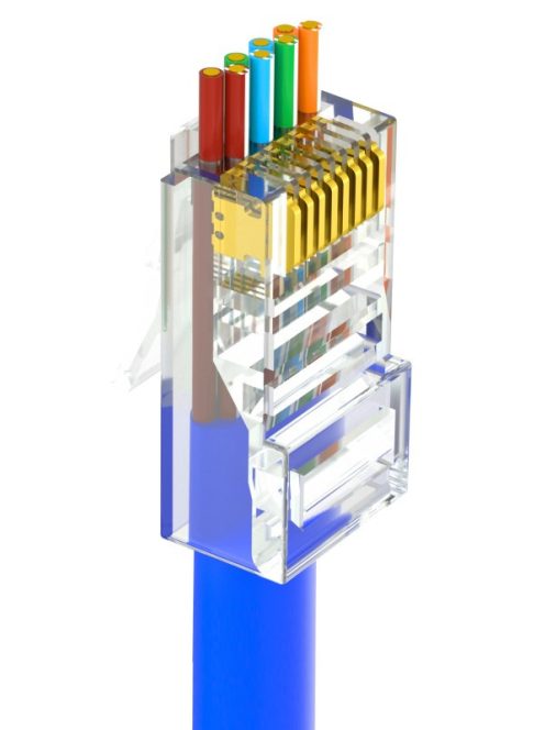 UTP RJ45 csatlakozó; cat6; átfűzhető; fali és patch kábelekhez; 100 db/csomag