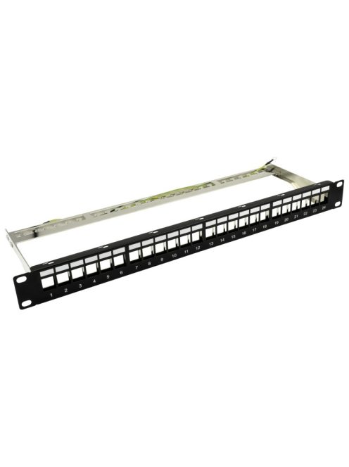 19" keystone patch panel; 24 port; árnyékolt; tehermentesítővel