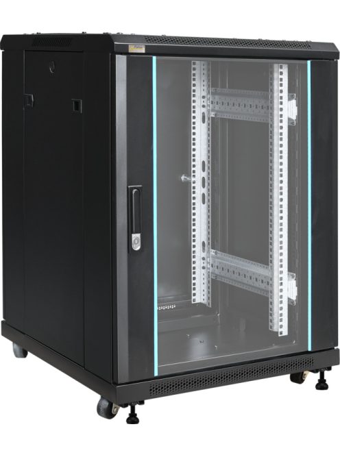 19" 15U 600x600 álló rack szekrény; lapra szerelt; fekete