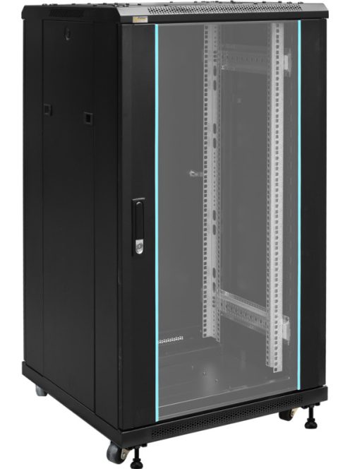 19" 22U 600x600 álló rack szekrény; lapra szerelt; fekete