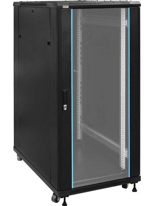 19" 27U 600x1000 álló rack szekrény; lapra szerelt; fekete