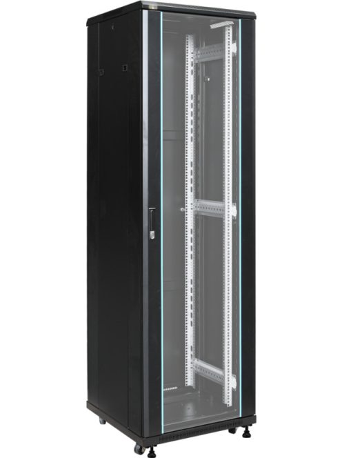 19" 42U 600x600 álló rack szekrény; lapra szerelt; fekete