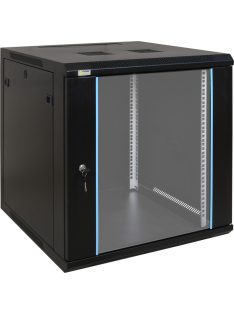   19" 12U 600x600 fali rack szekrény; készre szerelt; fekete