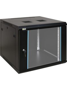   19" 9U 600x600 fali rack szekrény; készre szerelt; fekete