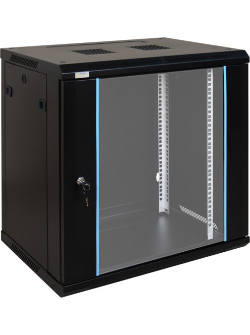 19" 12U 600x450 fali rack szekrény; lapra szerelt; fekete