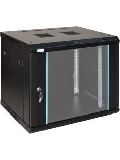   19" 9U 600x450 fali rack szekrény; lapra szerelt; fekete