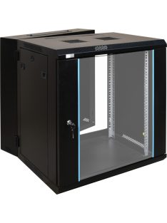   19" 12U 600x600 fali rack szekrény; kiforgatható; készre szerelt; fekete