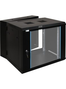   19" 9U 600x600 fali rack szekrény; kiforgatható; készre szerelt; fekete