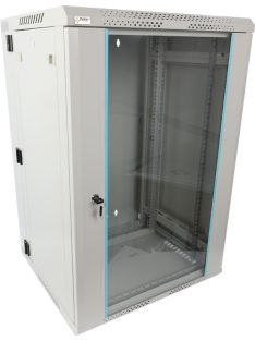   19" 18U 600x550 fali rack szekrény; kiforgatható; lapra szerelt; szürke; könnyített kialakítás