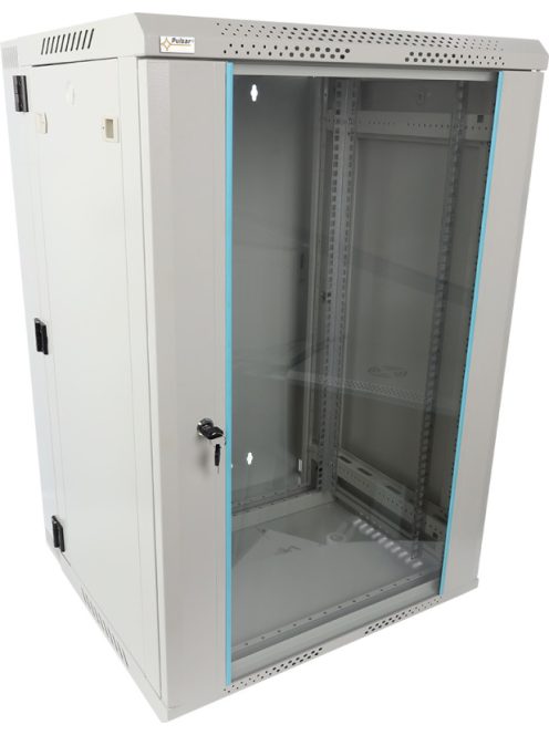 19" 18U 600x550 fali rack szekrény; kiforgatható; lapra szerelt; szürke; könnyített kialakítás