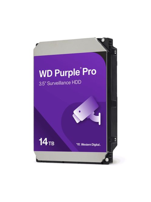 WD Purple Pro; 14 TB biztonságtechnikai merevlemez; 7200 rpm; 24/7 alkalmazásra; nem RAID komp.